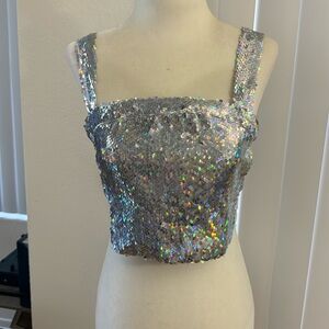 Superdown NWT Taylor Swift inspired silver sequin crop top